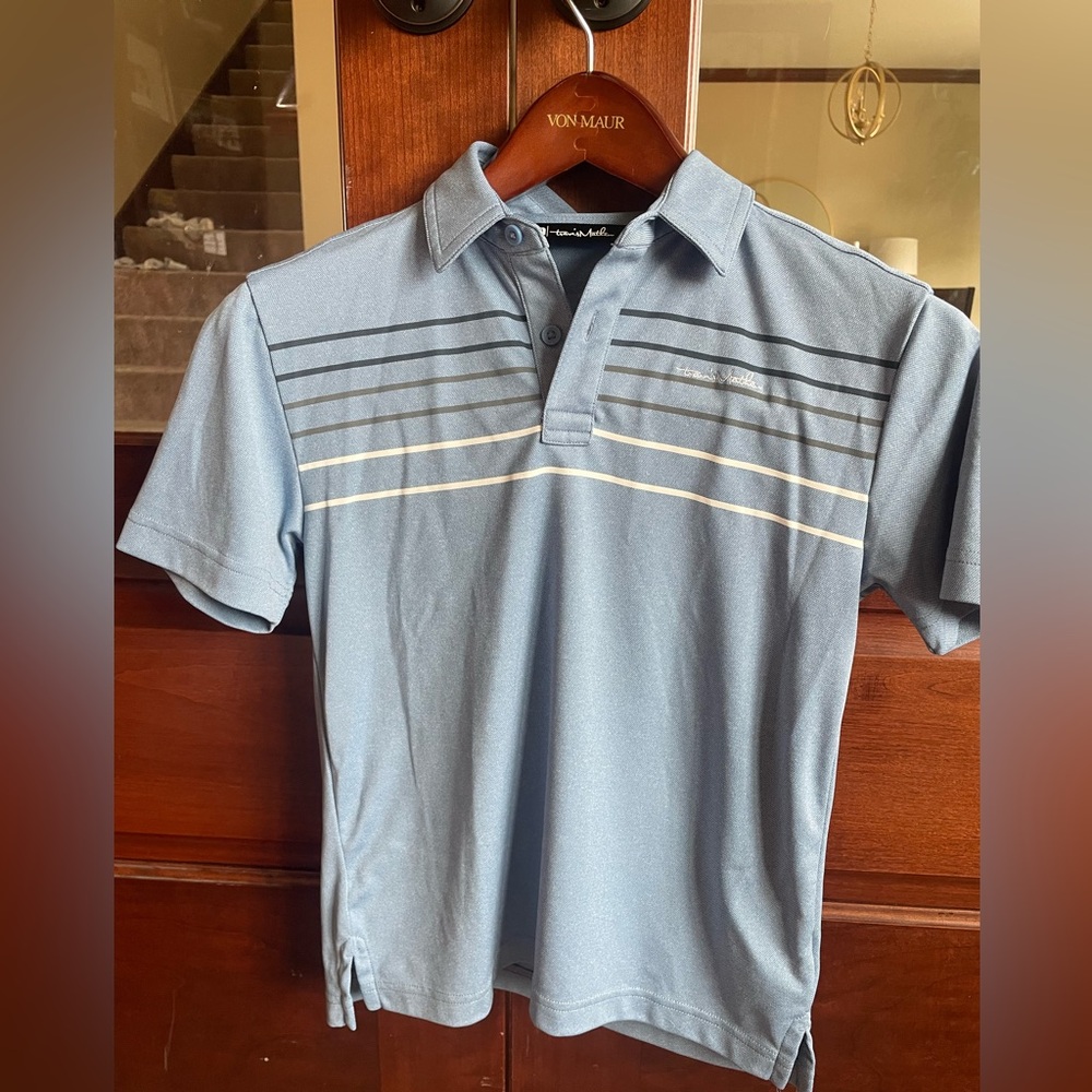 Travis Mathew kids Steel Blue Polo with Horizontal Stripe Detail